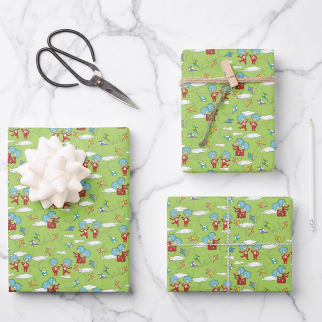 Thing One Thing Two Flying Kite Things Pattern Wrapping Paper Sheet (Front)
