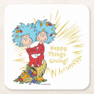 Thing One Thing Two Happy Things-Giving! Square Paper Coaster