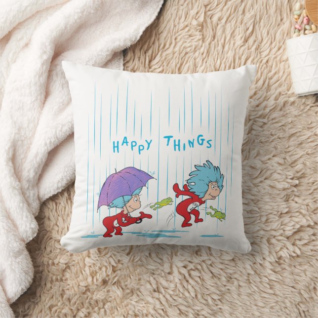 Thing One Thing Two Happy Things Throw Pillow (Blanket)