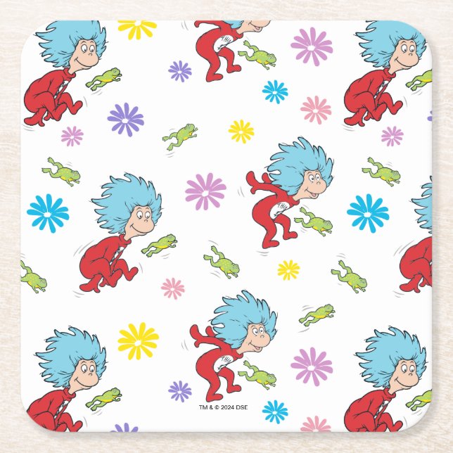 Thing One Thing Two Hoppy Frog Things Pattern Square Paper Coaster (Front)