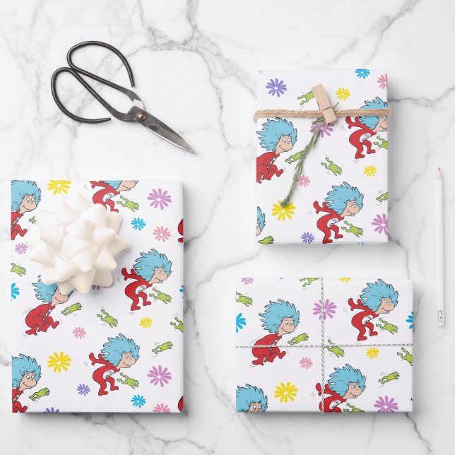 Thing One Thing Two Hoppy Frog Things Pattern Wrapping Paper Sheet (Front)
