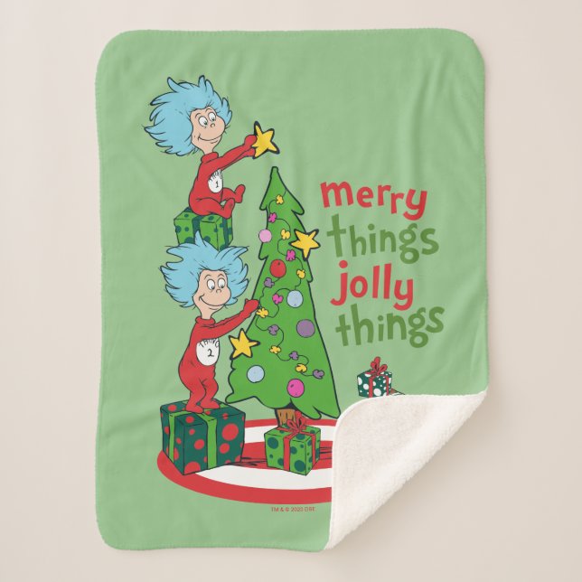 Thing One Thing Two Merry Things Jolly Things Sherpa Blanket (Front)