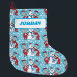 Thing One Thing Two Snowman Pattern Large Christmas Stocking<br><div class="desc">Dr. Seuss Cat in the Hat | Thing One Thing Two | Build a snowman with Thing One and Thing Two from this winter pattern!</div>