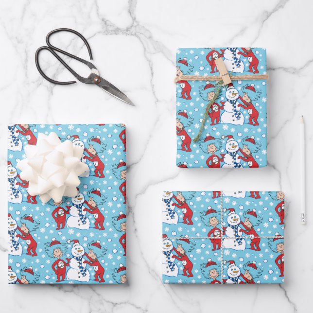 Thing One Thing Two Snowman Pattern Wrapping Paper Sheet (Front)
