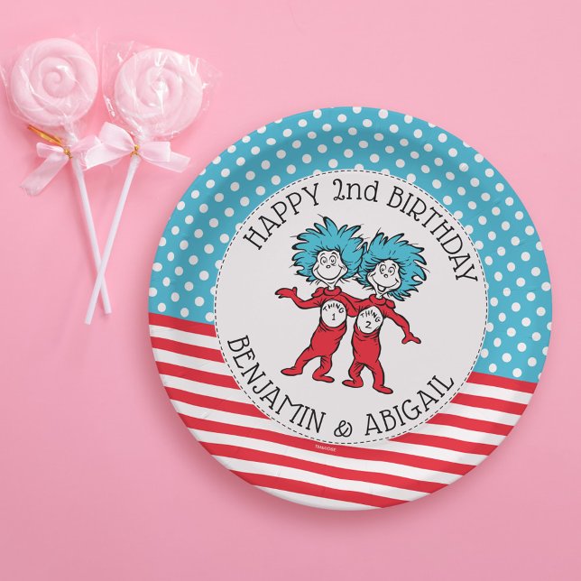 Thing One Thing Two | Twins Birthday Paper Plate (Plate on table)