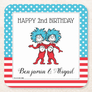 Thing One Thing Two   Twins Birthday Square Paper Coaster
