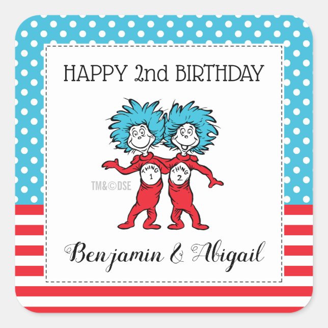 Thing One Thing Two | Twins Birthday Square Sticker (Front)