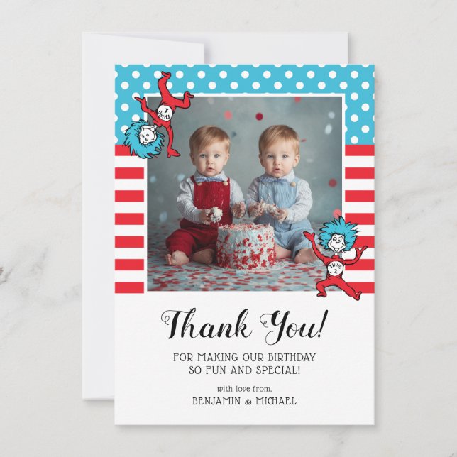 Thing One Thing Two | Twins Birthday Thank You Card (Front)
