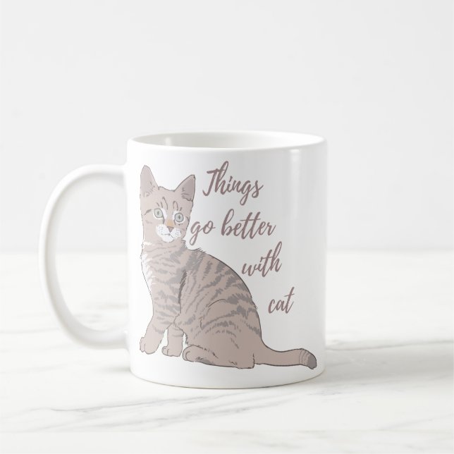 Things go better with cat T-Shirt Throw Pillow Coffee Mug (Left)