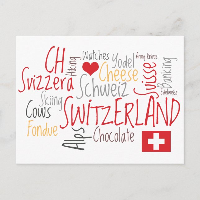 Things I Love About Switzerland, Cheese, Chocolate Postcard (Front)