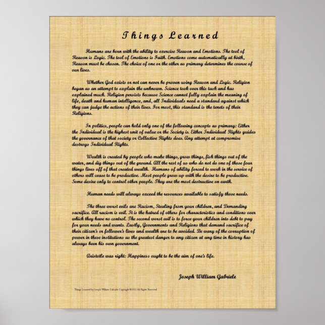 Things Learned Poster (Front)