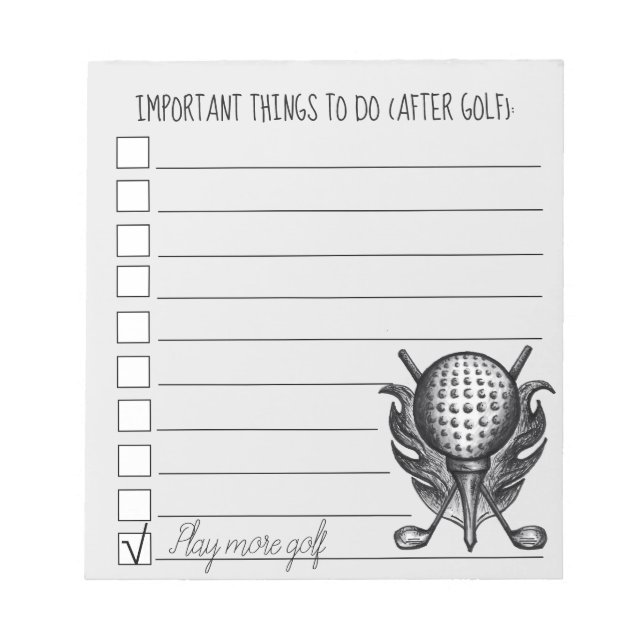 Things To Do After Golf Ball Tee Clubs Checklist Notepad (Front)