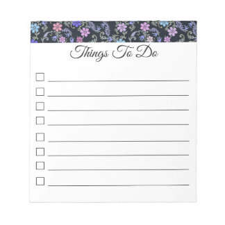 “Things to do” Checklist Floral Buttons Notepad