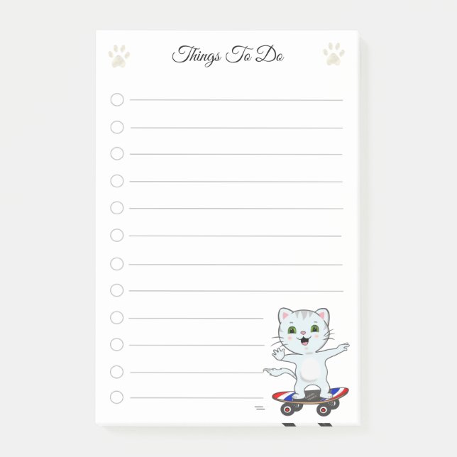 Things To Do & Cute Skater Cat Post-it Notes (Front)