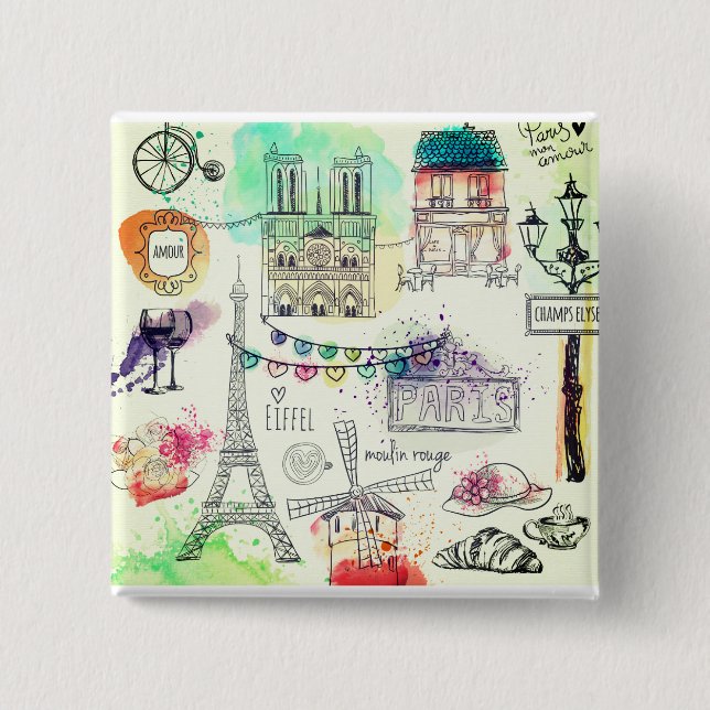 Things to do in Paris 2 Inch Square Button (Front)