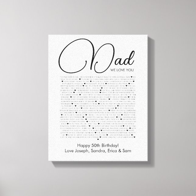  things we love about you dad canvas print (Front)