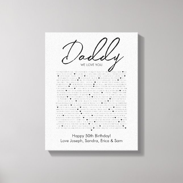  things we love about you daddy canvas print (Front)