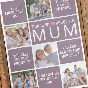 Things We Love About You Mum Photo Collage Fleece Blanket