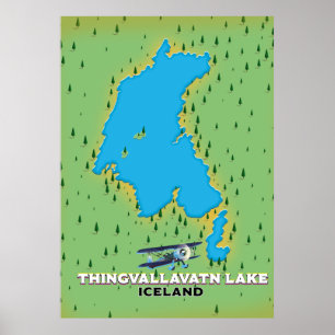 Thingvallavatn lake Iceland travel map Poster