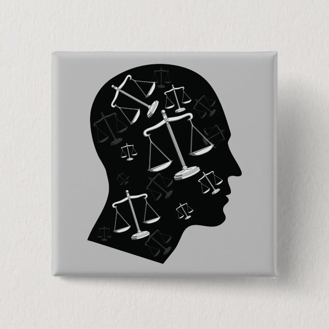 Think About Justice | Law 2 Inch Square Button (Front)