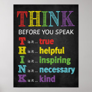 Think Before You Speak Classroom Anti Bully Poster