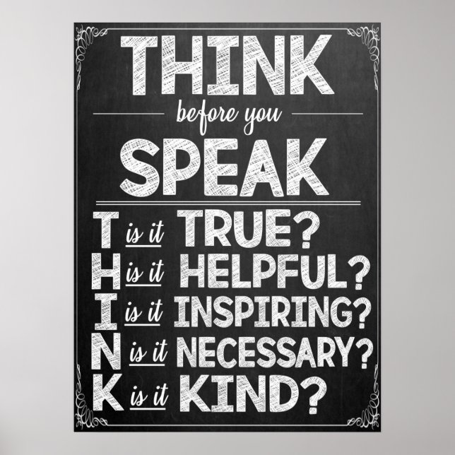 Think Before You Speak Classroom Poster (Front)