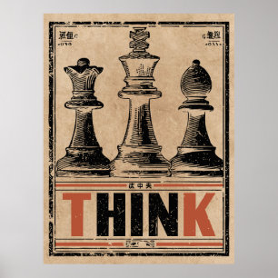 Think Chess Vintage Art   Wabi Sabi Strategy Poster