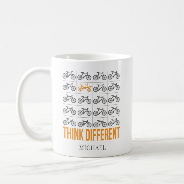 Think Different Recumbent Bike Cyclist Personalize Coffee Mug (Left)