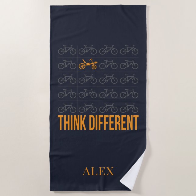 Think Different Recumbent Bike Personalized Beach Towel (Front)