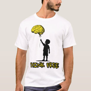 Think Free – Minimalist Brain Balloon Illustration T-Shirt