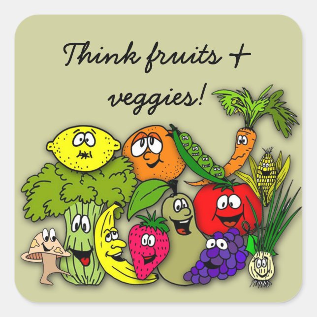 think fruits 'n veggies square sticker (Front)