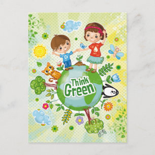 Think Green Awareness Happy Quote Postcard