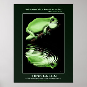 THINK GREEN Earth Day Frog Art Eco Poster