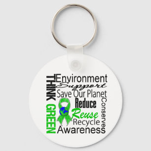 Think Green Environment Collage Keychain