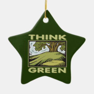 Think Green Oak Tree Ceramic Ornament