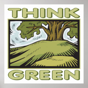 Think Green Oak Tree Poster