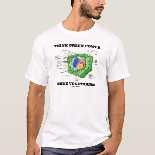 Think Green Power Think Vegetarian (Plant Cell) T-Shirt (Front)