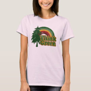 Think Green Retro Rainbow Earth Day T-Shirt