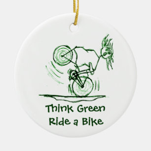 Think Green Ride a Bike Ceramic Ornament