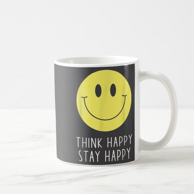 Think Happy Stay Happy Motivation Quote Yellow Smi Coffee Mug (Right)
