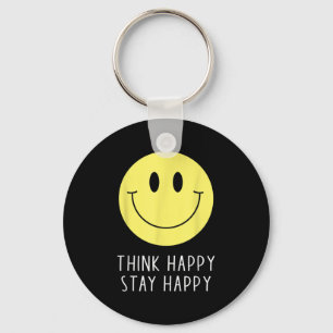 Think Happy Stay Happy Motivation Quote Yellow Smi Keychain