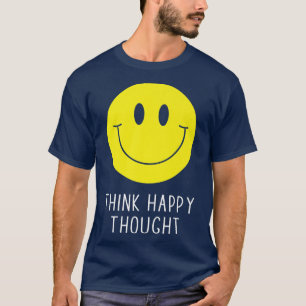 Think Happy Thought Motivation Quote 70s Yellow Sm T-Shirt