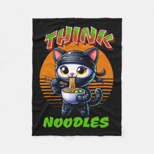 Think Noodles - Mmm Noodles Kawaii Ninja Cat Funny Fleece Blanket
