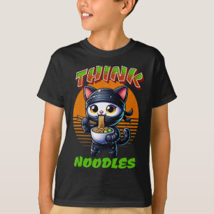 Think Noodles - Mmm Noodles Kawaii Ninja Cat Funny T-Shirt