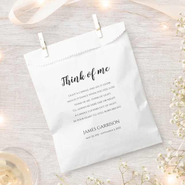 Think Of Me Celebration of Life Candle Favour Bag (Clipped)