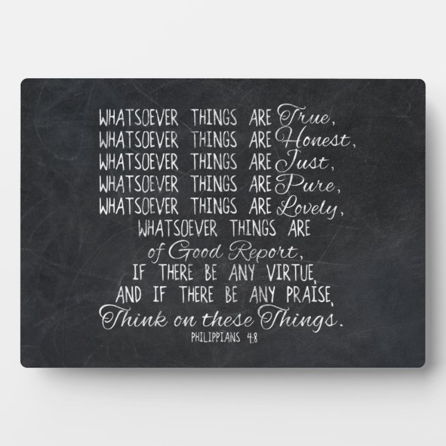 Think on These Things Christian Bible Scripture Plaque (Front)