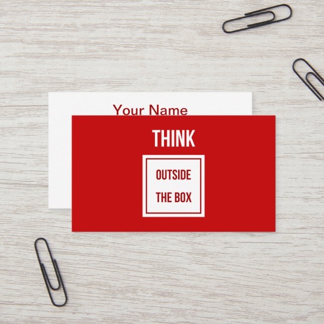 Think outside the box red modern professional business card (Front/Back In Situ)