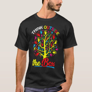 Think Outside The Box Tree Hand Puzzle Autism Awar T-Shirt
