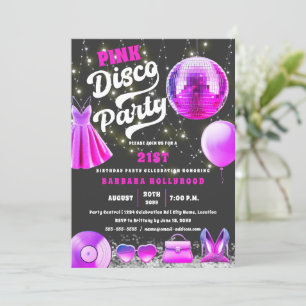 Think Pink Core Disco Party Invitation