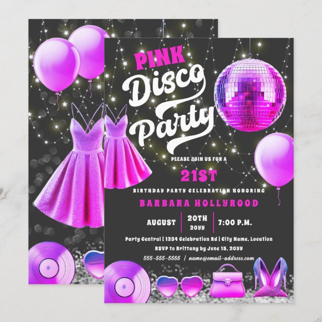 Think Pink Core Disco Party Invitation (Front/Back)